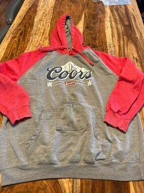 Brew City Coors Banquet Beer Pouch Hoodie Heather Gray  Red Mens Size XL